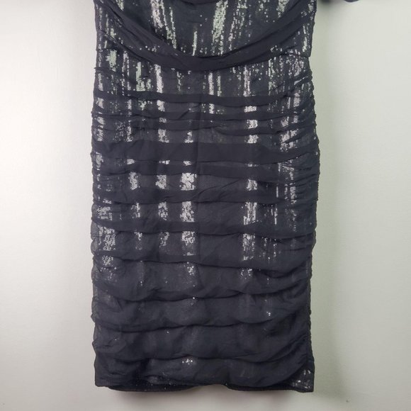 Tadashi Shoji Black Ruched Silk Layered Sequin Coc - Picture 3 of 14